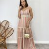 Vestido Longo com Bojo Pietra Alça Regulável Estampado Laranja - Fernanda Ramos Store