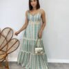 Vestido Longo com Bojo Pietra Alça Regulável Estampado Verde - Fernanda Ramos Store