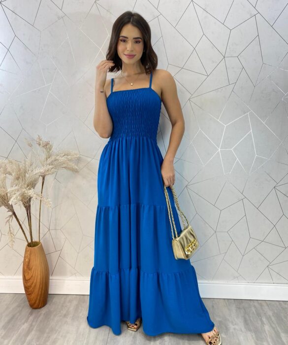 Vestido Longo sem Bojo Carla com Lastex Azul - Fernanda Ramos Store