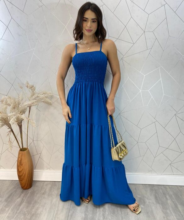 Vestido Longo sem Bojo Carla com Lastex Azul - Fernanda Ramos Store