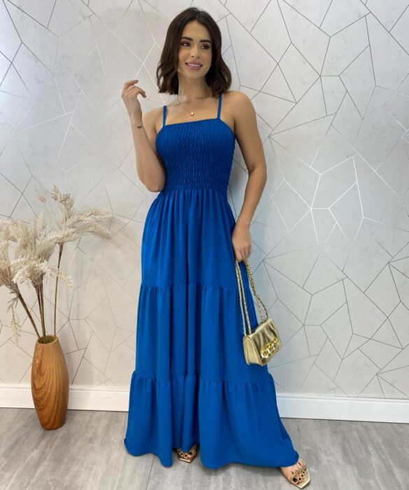 Vestido Longo sem Bojo Carla com Lastex Azul - Fernanda Ramos Store