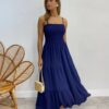 Vestido Longo sem Bojo Carla com Lastex Azul Marinho - Fernanda Ramos Store