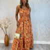 Vestido Longo sem Bojo Carla com Lastex Estampado - Fernanda Ramos Store