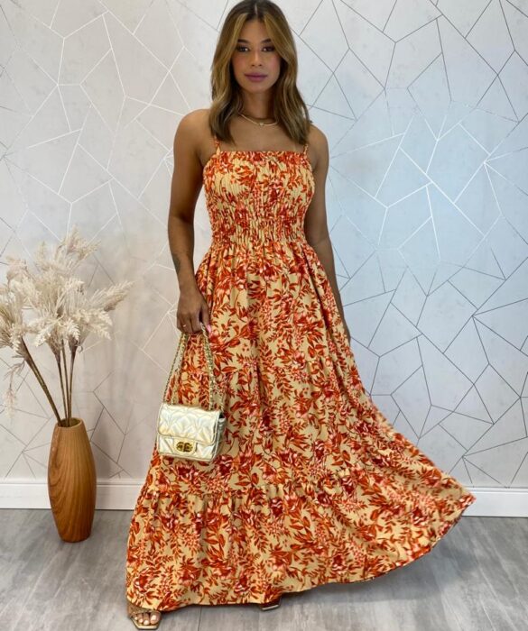 Vestido Longo sem Bojo Carla com Lastex Estampado - Fernanda Ramos Store