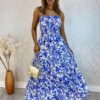 Vestido Longo sem Bojo Carla com Lastex Estampado Azul - Fernanda Ramos Store