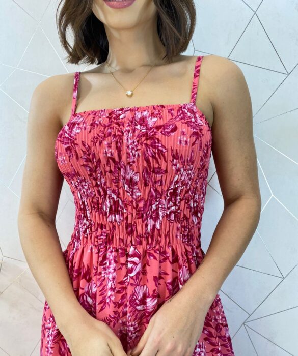 Vestido Longo sem Bojo Carla com Lastex Estampado Pink - Fernanda Ramos Store