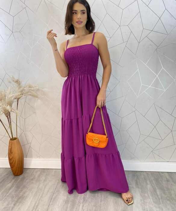 Vestido Longo sem Bojo Carla com Lastex Fúcsia - Fernanda Ramos Store