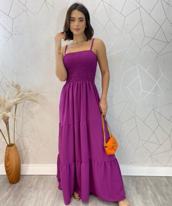 Vestido Longo sem Bojo Carla com Lastex Fúcsia - Fernanda Ramos Store