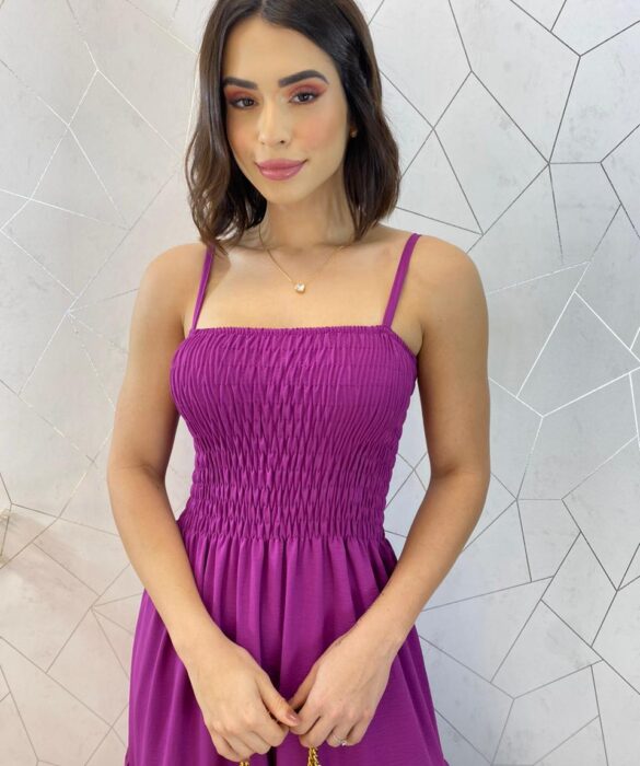 Vestido Longo sem Bojo Carla com Lastex Fúcsia - Fernanda Ramos Store