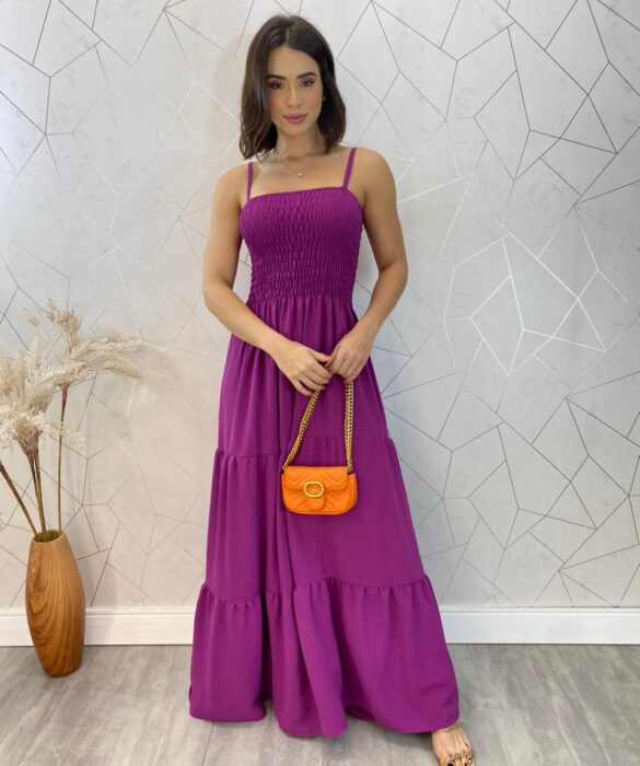 Vestido Longo sem Bojo Carla com Lastex Fúcsia - Fernanda Ramos Store