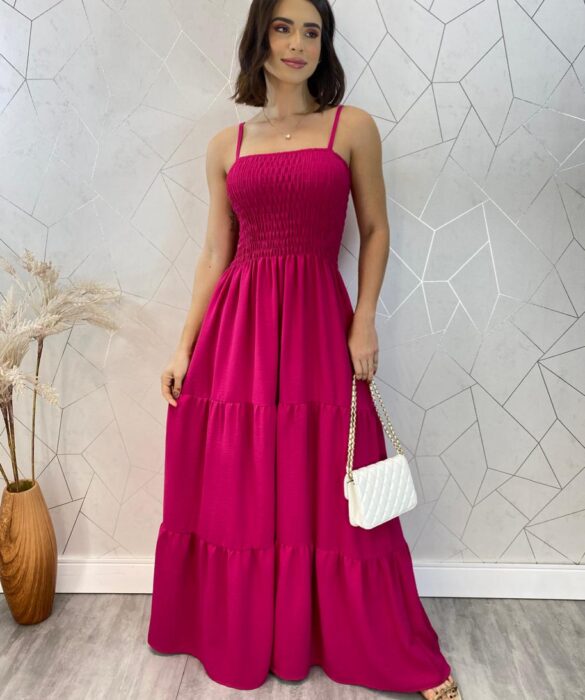 Vestido Longo sem Bojo Carla com Lastex Pink - Fernanda Ramos Store