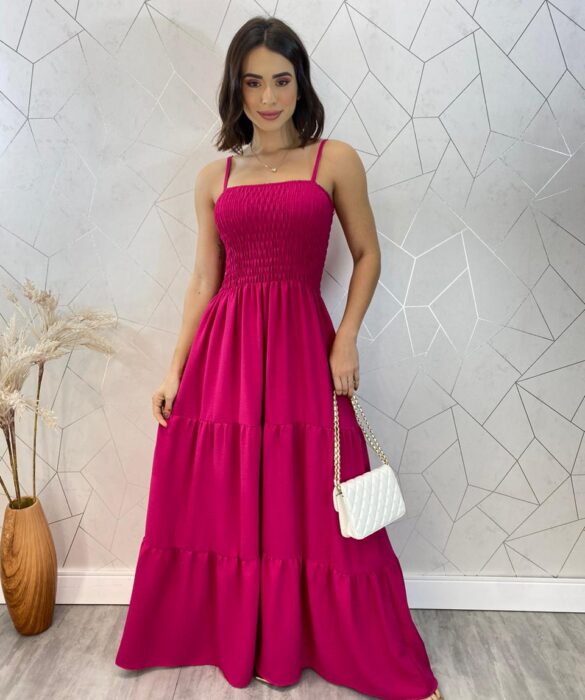 Vestido Longo sem Bojo Carla com Lastex Pink - Fernanda Ramos Store