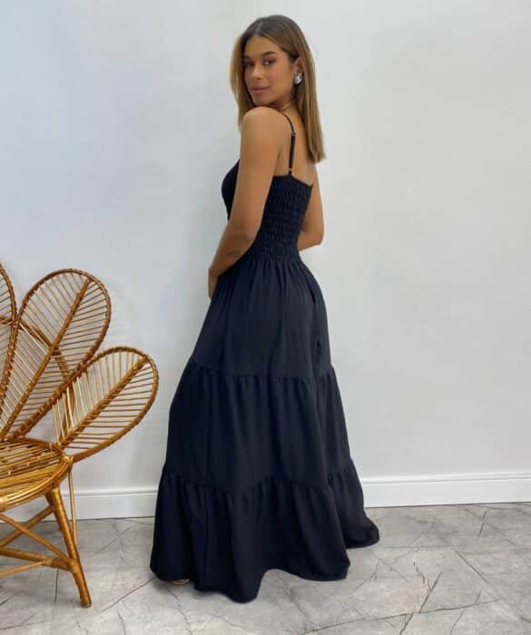 Vestido Longo sem Bojo Carla com Lastex Preto - Fernanda Ramos Store