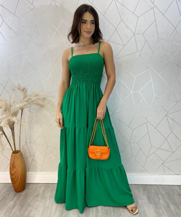 Vestido Longo sem Bojo Carla com Lastex Verde - Fernanda Ramos Store