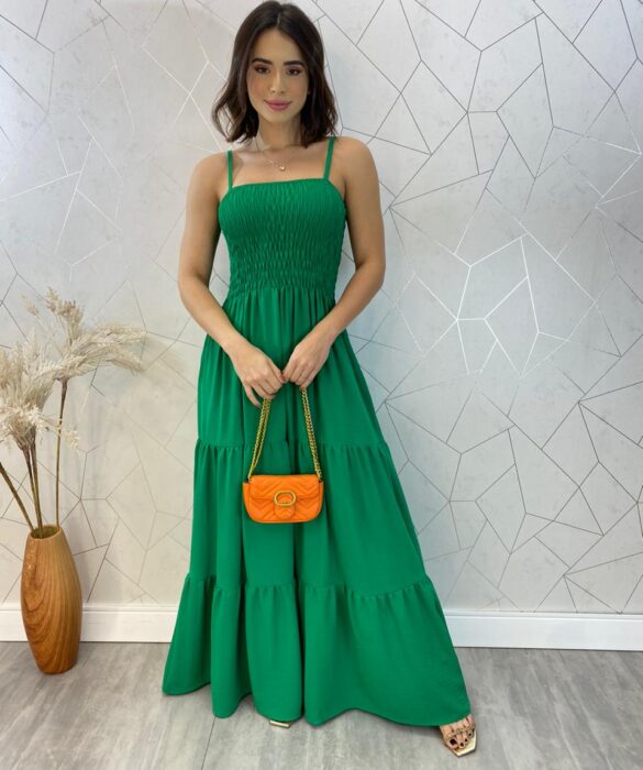 Vestido Longo sem Bojo Carla com Lastex Verde - Fernanda Ramos Store