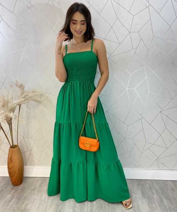 Vestido Longo sem Bojo Carla com Lastex Verde - Fernanda Ramos Store