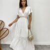 Vestido Longo sem Bojo Decote V Lastex na Cintura Branco - Fernanda Ramos Store