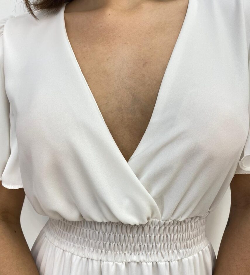 Vestido Longo sem Bojo Decote V Lastex na Cintura Branco - Fernanda Ramos Store