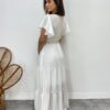 Vestido Longo sem Bojo Decote V Lastex na Cintura Branco - Fernanda Ramos Store