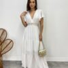 Vestido Longo sem Bojo Decote V Lastex na Cintura Branco - Fernanda Ramos Store