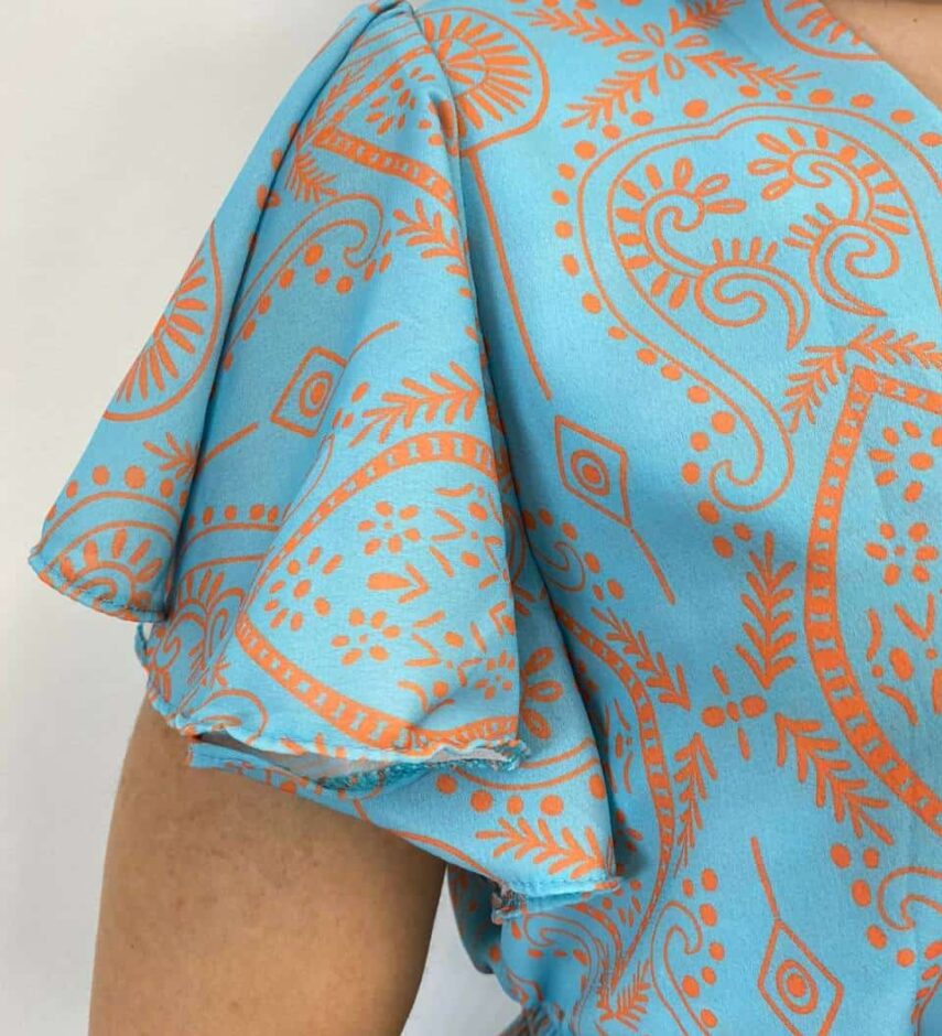 Vestido Longo sem Bojo Decote V Lastex na Cintura Estampado Azul - Fernanda Ramos Store