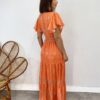 Vestido Longo sem Bojo Decote V Lastex na Cintura Estampado Laranja - Fernanda Ramos Store