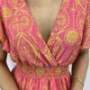 Vestido Longo sem Bojo Decote V Lastex na Cintura Estampado Rosa - Fernanda Ramos Store