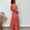 Vestido Longo sem Bojo Decote V Lastex na Cintura Estampado Rosa - Fernanda Ramos Store