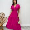 Vestido Longo sem Bojo Decote V Lastex na Cintura Pink - Fernanda Ramos Store