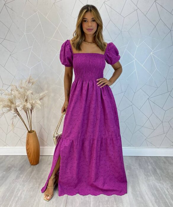 Vestido Longo sem Bojo Laise com Lastex e Fenda Fúcsia - Fernanda Ramos Store