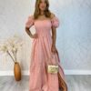 Vestido Longo sem Bojo Laise com Lastex e Fenda Rose - Fernanda Ramos Store