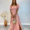 Vestido Longo sem Bojo Laise com Lastex e Fenda Rose - Fernanda Ramos Store