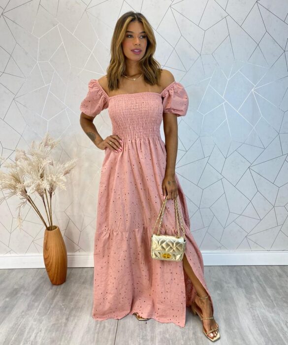 Vestido Longo sem Bojo Laise com Lastex e Fenda Rose - Fernanda Ramos Store