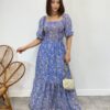 Vestido Longo sem Bojo Lavínia com Lastex Estampado Azul - Fernanda Ramos Store