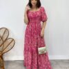 Vestido Longo sem Bojo Lavínia com Lastex Estampado Pink - Fernanda Ramos Store