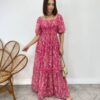 Vestido Longo sem Bojo Lavínia com Lastex Estampado Pink - Fernanda Ramos Store