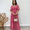 Vestido Longo sem Bojo Lavínia com Lastex Estampado Pink - Fernanda Ramos Store