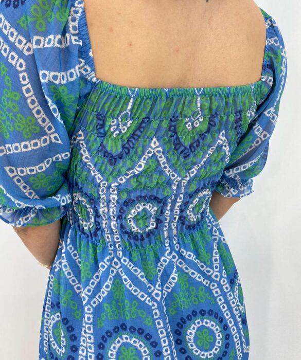 Vestido Longo sem Bojo Luna com Lastex Estampado Azul - Fernanda Ramos Store