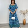 Vestido Longo sem Bojo Luna com Lastex Estampado Azul - Fernanda Ramos Store