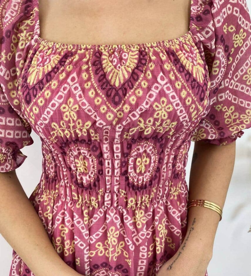 Vestido Longo sem Bojo Luna com Lastex Estampado Rosa - Fernanda Ramos Store