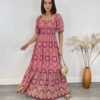 Vestido Longo sem Bojo Luna com Lastex Estampado Rosa - Fernanda Ramos Store