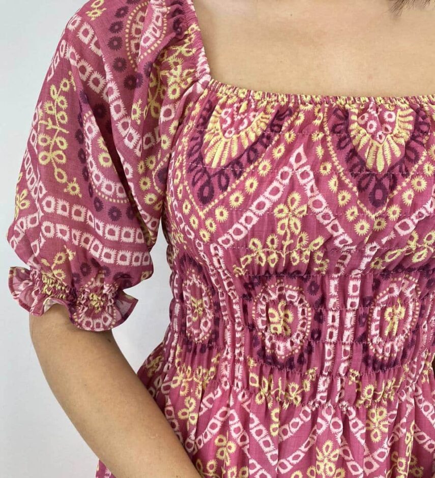 Vestido Longo sem Bojo Luna com Lastex Estampado Rosa - Fernanda Ramos Store