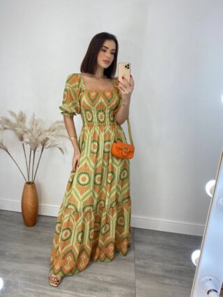 Vestido Longo sem Bojo Luna com Lastex Estampado Verde - Fernanda Ramos Store