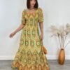 Vestido Longo sem Bojo Luna com Lastex Estampado Verde - Fernanda Ramos Store