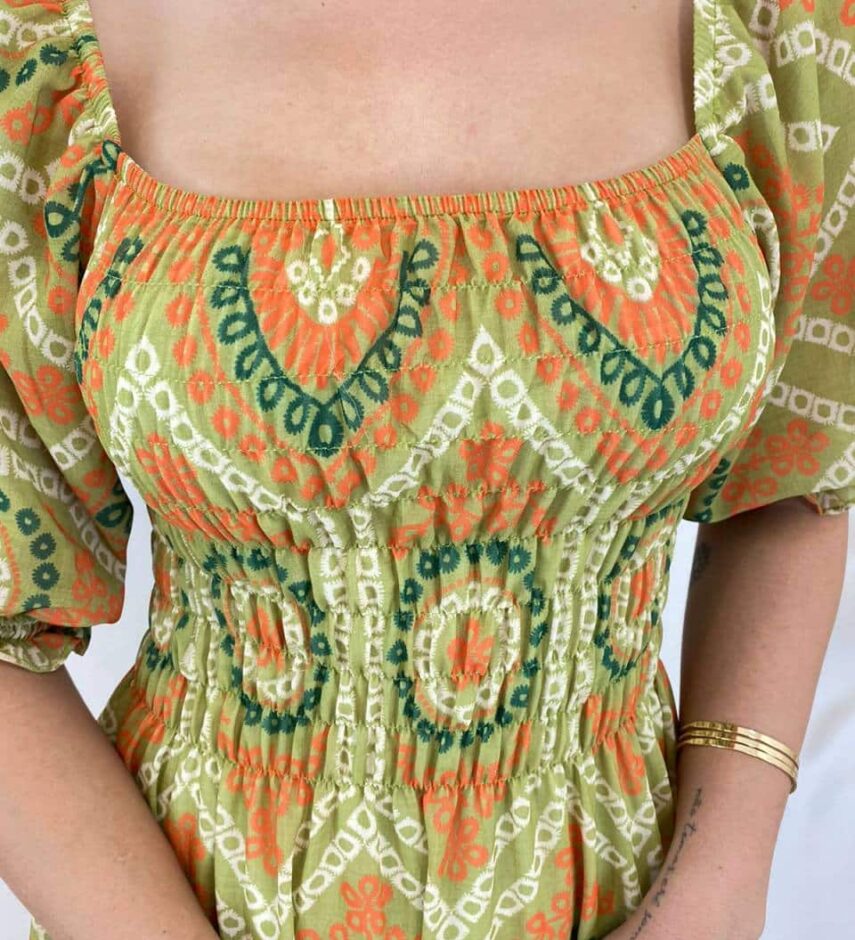 Vestido Longo sem Bojo Luna com Lastex Estampado Verde - Fernanda Ramos Store