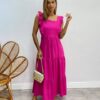 Vestido Longuete sem Bojo Duda com Babado Pink - Fernanda Ramos Store