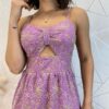 Vestido Midi com Bojo Alça Regulável Tricoline Lavínia Lilás - Fernanda Ramos Store