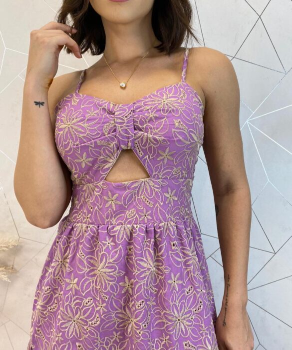 Vestido Midi com Bojo Alça Regulável Tricoline Lavínia Lilás - Fernanda Ramos Store