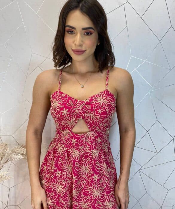 Vestido Midi com Bojo Alça Regulável Tricoline Lavínia Pink - Fernanda Ramos Store