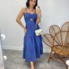 Vestido Midi com Bojo com Abertura Azul Bordado Pink - Fernanda Ramos Store